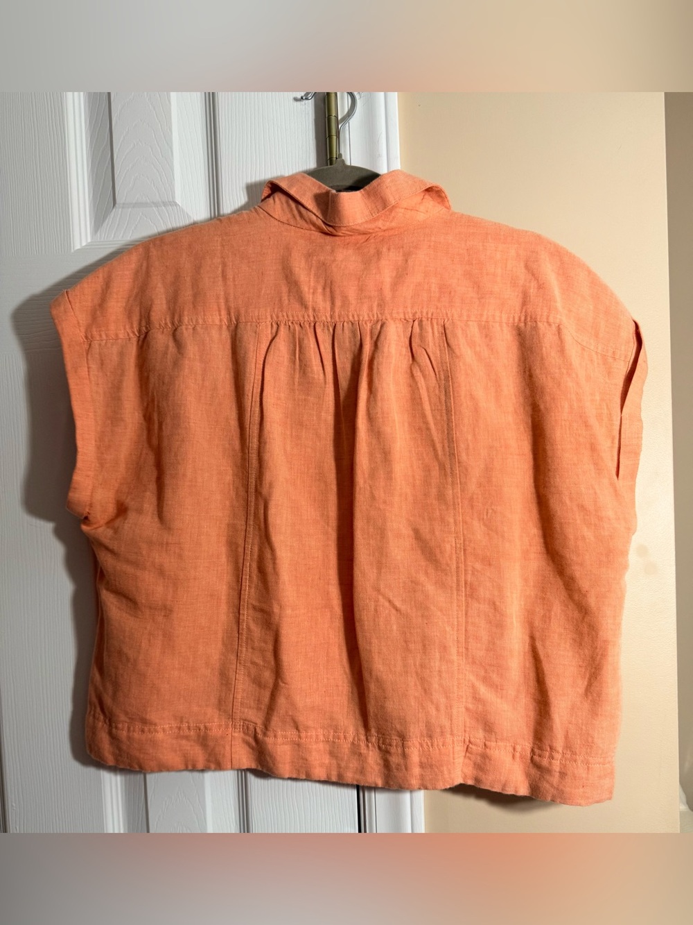 Anthropologie Peach Short-Sleeve Linen Button-Down Shirt - Picture 4 of 4